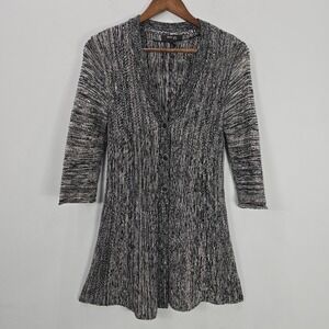 Vtg Y2K Style & Co Sweater Cardigan S‎ Petite Gray Marbled Knit Grunge Babydoll